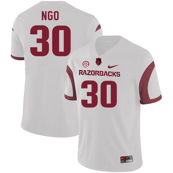 Men #30 Ashton Ngo Arkansas Razorback College Football Jerseys Stitched Sale-White - Click Image to Close
